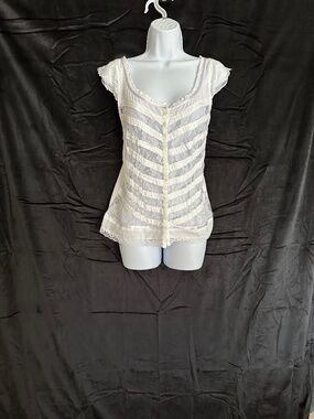 Overdrive, white sheer sleeveless lace blouse, size XL